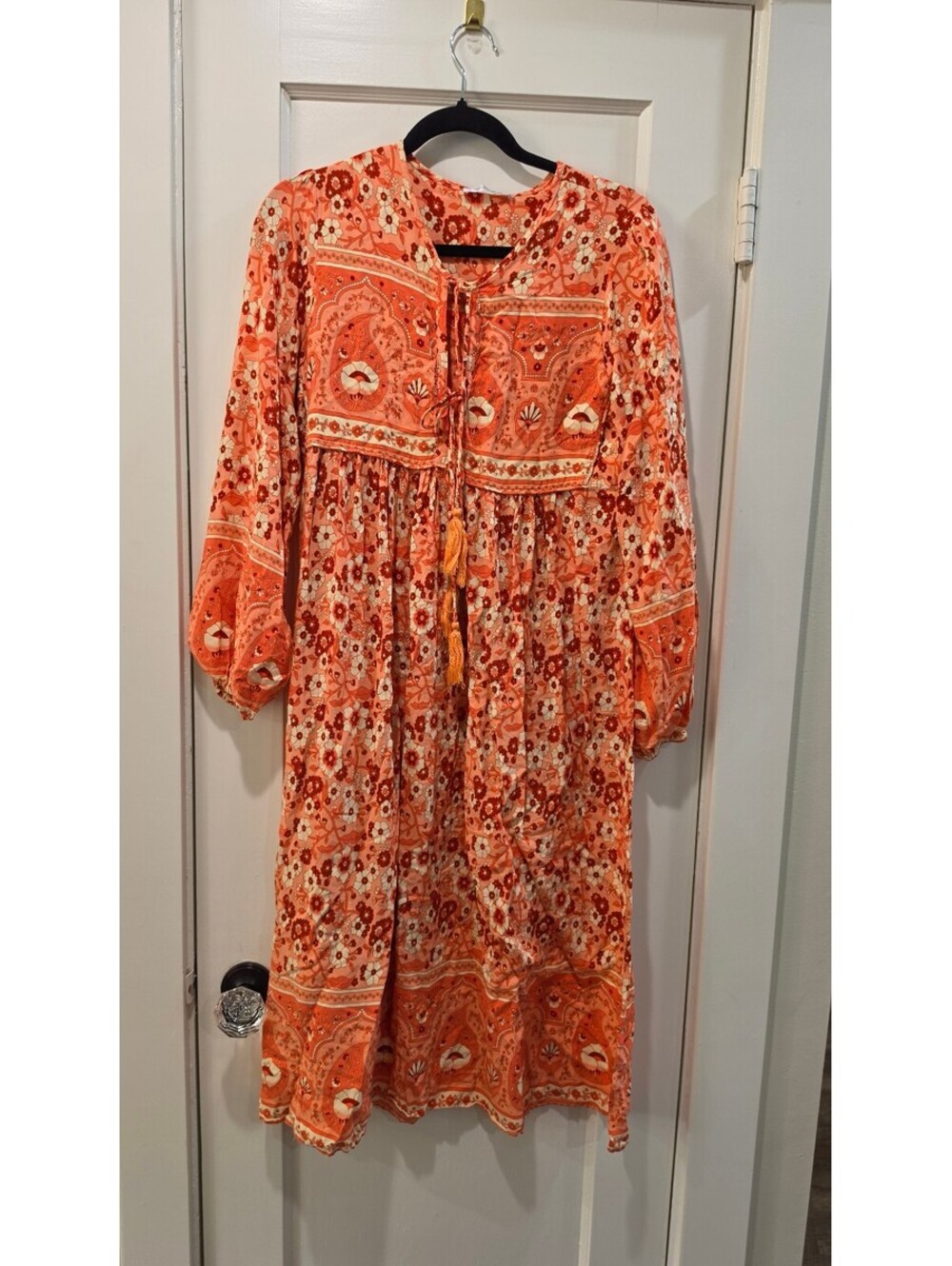 R. Vivimos Orange Floral Boho Midi Dress Size M